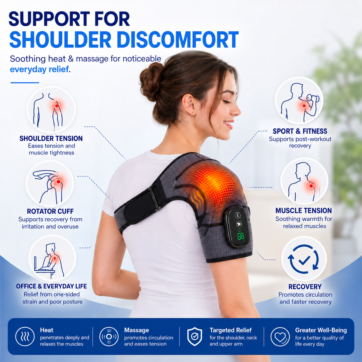 OrthoShoulder Pro™ – Intelligente Wärme- & Massagebandage für die Schulter