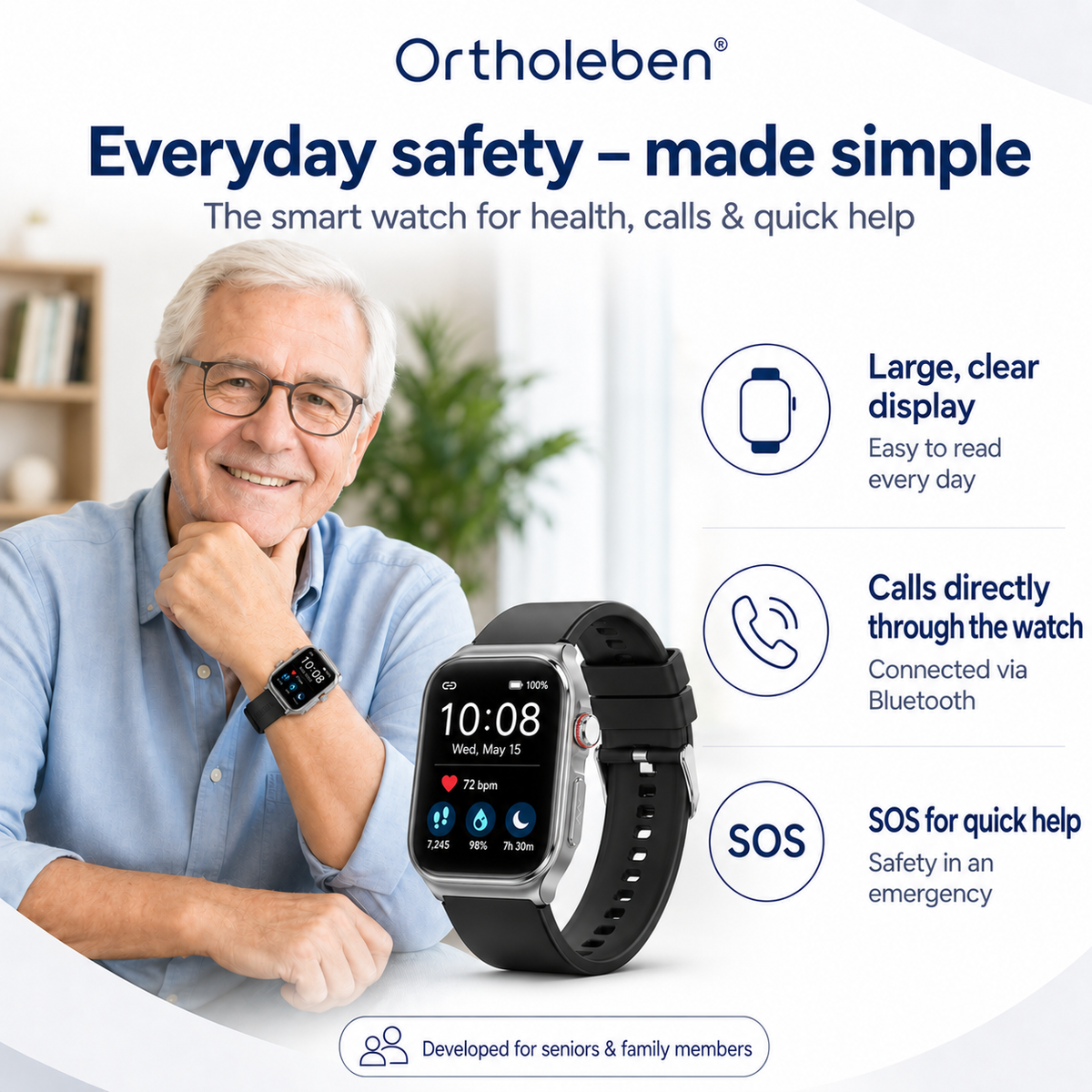 OrthoWatch Arca® – Senioren Smartwatch mit Sturzerkennung & SOS-Notruf