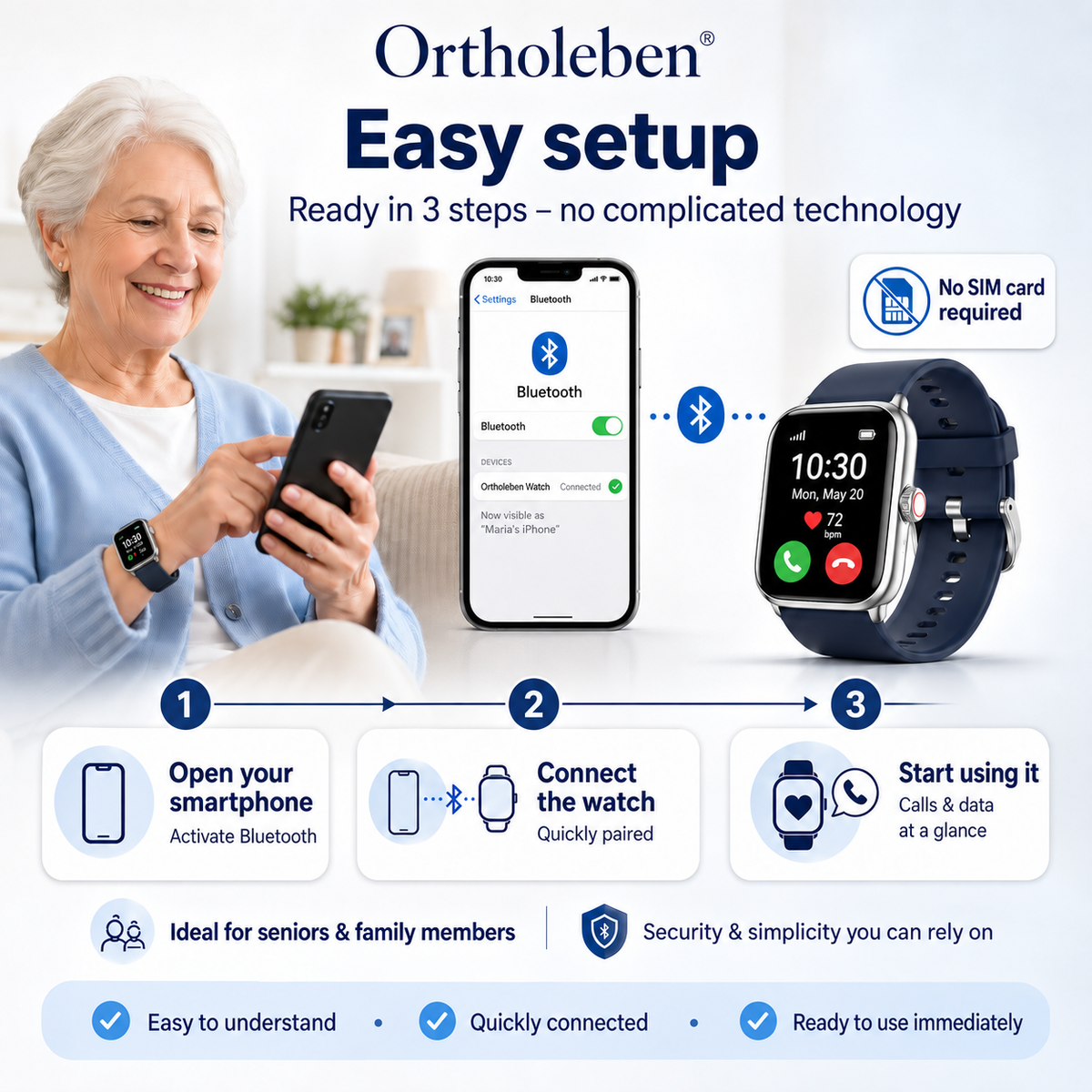 OrthoWatch Arca® – Senioren Smartwatch mit Sturzerkennung & SOS-Notruf